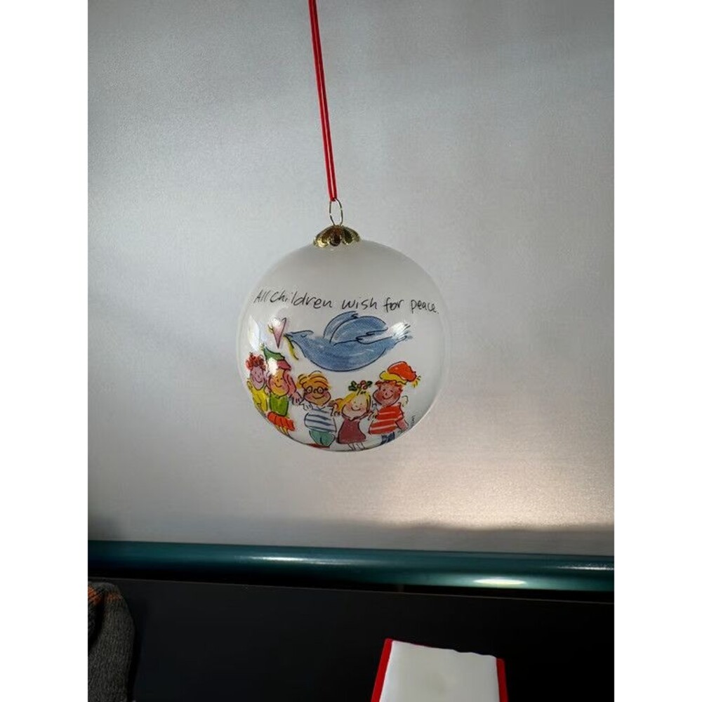 3 Sally Huss Porcelain Christmas Ornaments Lot Boxed Peace Love Joyous Children